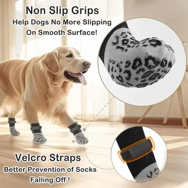 4pcs Waterproof Dog Paw Protectors Anti-Slip Boots with Traction Control Adjustable Socks for Injured Paws Senior Dogs 4