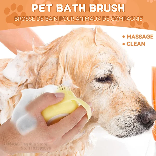Dog Bathing Brush Pet Massage Brush Shampoo Dispenser Soft Silicone Brush Rubber Bristle for Dogs and Cats Shower Grooming Tool 3