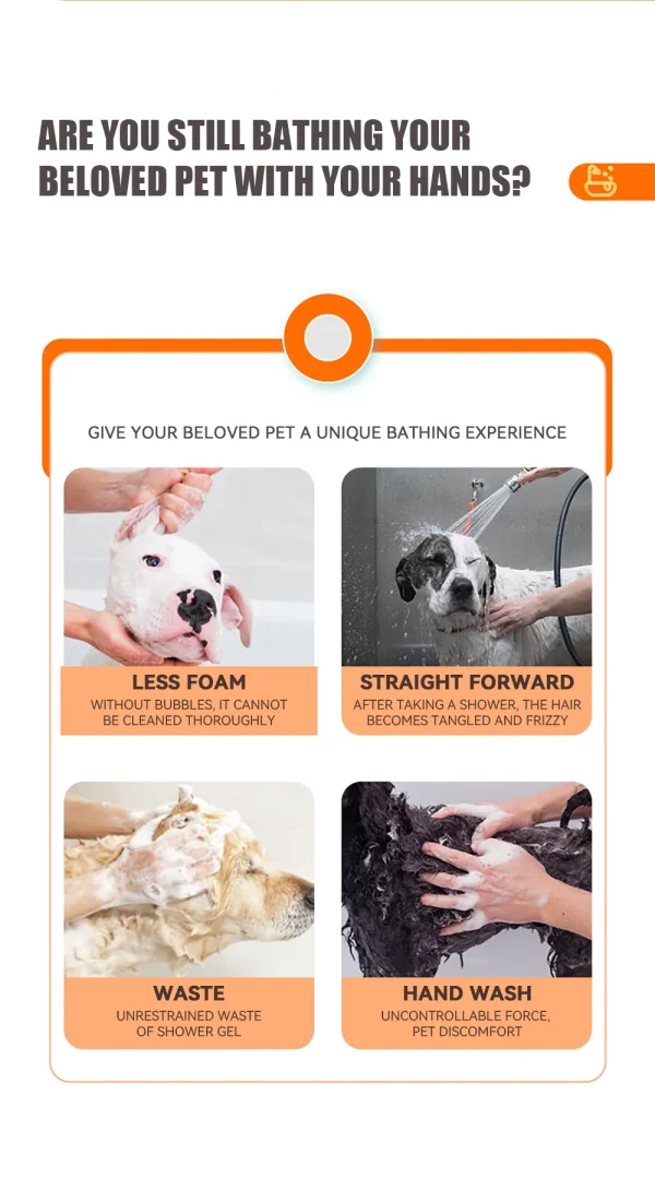 Dog Bathing Brush Pet Massage Brush Shampoo Dispenser Soft Silicone Brush Rubber Bristle for Dogs and Cats Shower Grooming Tool 7