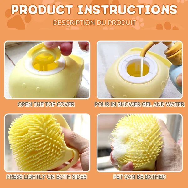 Dog Bathing Brush Pet Massage Brush Shampoo Dispenser Soft Silicone Brush Rubber Bristle for Dogs and Cats Shower Grooming Tool 6