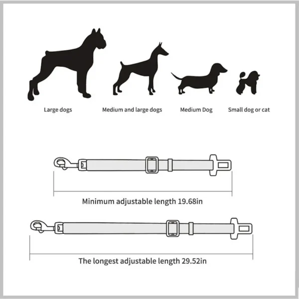 Adjustable dog seatbelt sizing guide