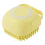 Yellow silicone bath brush and massager for dogs