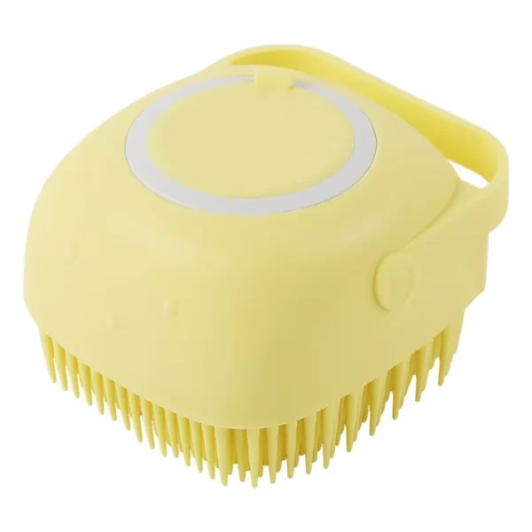 Yellow silicone bath brush and massager for dogs
