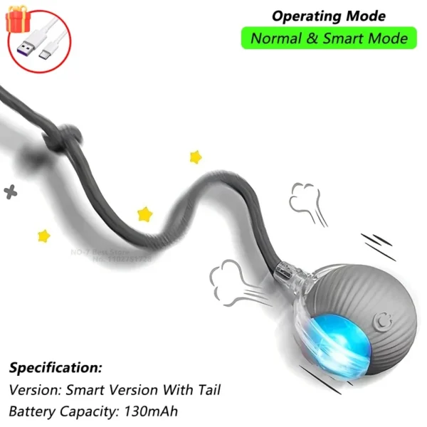 Smart interactive dog ball - gray with tail