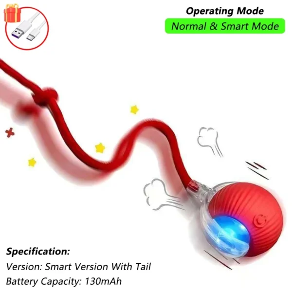 Smart interactive dog ball - red with tail
