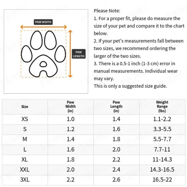 Waterproof dog shoes sizing guide
